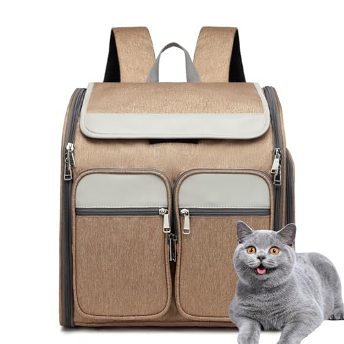 Katzentransportbox, Haustier Rucksack Mit Netzfenster Hundetransportbox Atmungsaktive Und Leichte Hundetasche Für Kleine Hunde Katzen Hunde Tragetasche Tragbare Und Faltbare Rucksack,Khaki von PJDDP