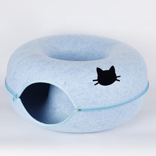 PJDDP Katzentunnelbett, Katzentunnel Filzkatze Donut Kratzfeste Donut Katzenbett Katze Versteck für Innenkatzen Katzenspielzeug Spielzeug,Blau,L von PJDDP