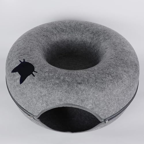 PJDDP Katzentunnelbett, Katzentunnel Filzkatze Donut Kratzfeste Donut Katzenbett Katze Versteck für Innenkatzen Katzenspielzeug Spielzeug,Dark Grey,L von PJDDP