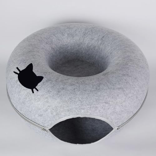 PJDDP Katzentunnelbett, Katzentunnel Filzkatze Donut Kratzfeste Donut Katzenbett Katze Versteck für Innenkatzen Katzenspielzeug Spielzeug,Grau,L von PJDDP