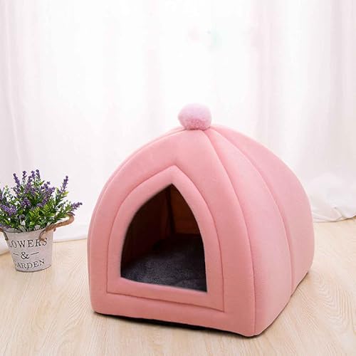 Katzenzelt, Halbgeschlossenes Schlafnest Aus Plüsch, 2-In-1 Faltbare Haustierbett Für Katzen, Katzenbetten Für Hauskatzen, Katzenhaus Mit Waschbaren Kissen Für Kleine Haustiere,Rosa,M von PJDDP