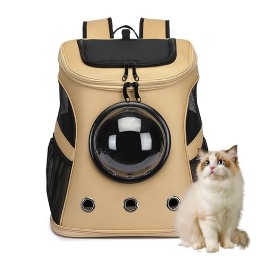 PJDDP Khaki,Clear Bubble Cat Carrier Rucksack, Space Capsule Pet Carrier Rucksack Für Große Katzen Und Kleine Hunde, Atmungsaktiver Hunderucksack Carrier Für Reisen Und Wandern von PJDDP