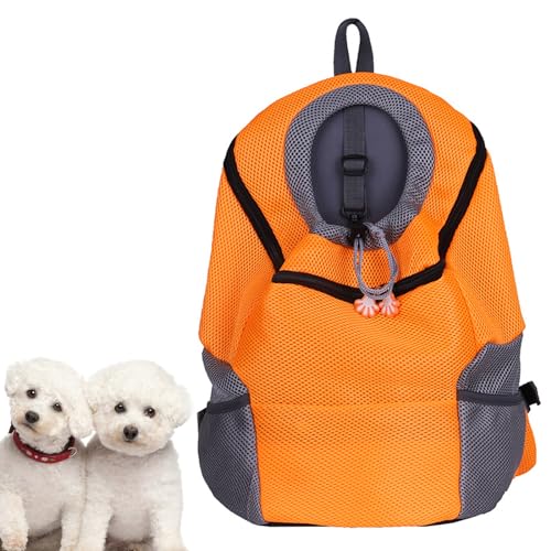 PJDDP Orange,L,Hunde Rucksack Träger, Haustier Rucksack Vorne Mit Sicherheitsgurt Für Katzen Und Hunde Welpen, Bequem Atmungsaktiv Katzenrucksack Perfekt Für Reisen Wandern Spazierengehen von PJDDP