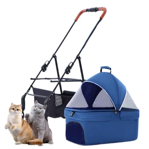 PJDDP 2 in 1 Hundewagen, Haustier-Kinderwagen, Schnell Zusammenklappbarer Hunde-Kinderwagen Für Kleine Mittelgroße Hunde Und Katzen,Blau von PJDDP