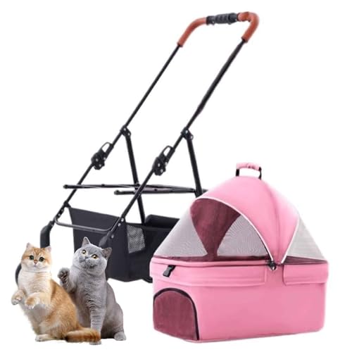 PJDDP 2 in 1 Hundewagen, Haustier-Kinderwagen, Schnell Zusammenklappbarer Hunde-Kinderwagen Für Kleine Mittelgroße Hunde Und Katzen,Rosa von PJDDP