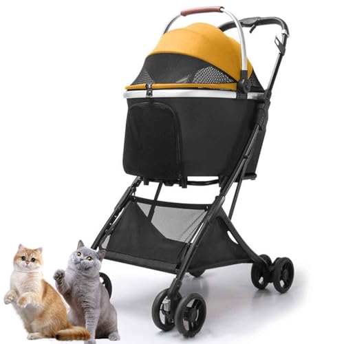 PJDDP 3-In-1-Haustier-Kinderwagen, Faltbarer Reise-Haustier-Kinderwagen Für Katzen Und Hunde, Reise-Haustierwagen Mit Stauraum, Ideal Für Reisen,Gelb von PJDDP