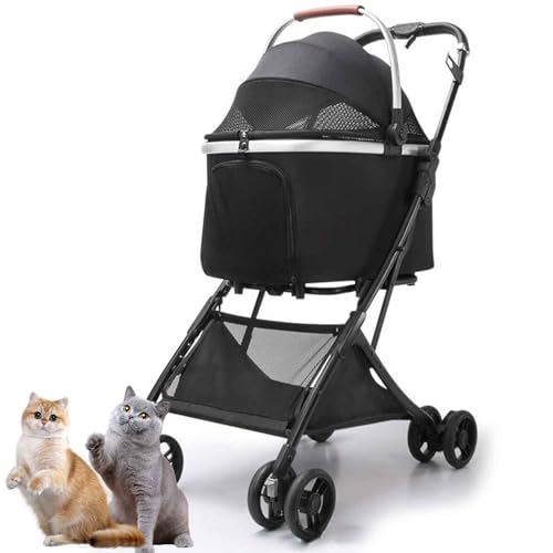 PJDDP 3-In-1-Haustier-Kinderwagen, Faltbarer Reise-Haustier-Kinderwagen Für Katzen Und Hunde, Reise-Haustierwagen Mit Stauraum, Ideal Für Reisen,Schwarz von PJDDP