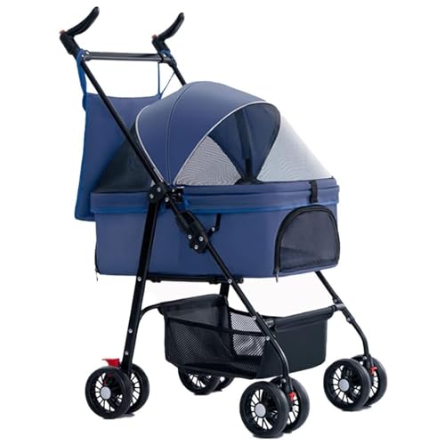 PJDDP 3-In-1 Zusammenklappbarer Hunde-Kinderwagen, Multifunktionaler Hunde-Katzen-Jogger-Kinderwagen Mit Abnehmbarer Tragetasche Für Mittelgroße Kleine Hunde Und Katzen,Blau von PJDDP