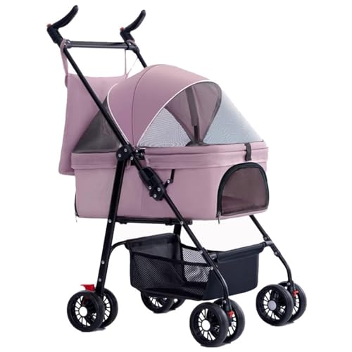 PJDDP 3-In-1 Zusammenklappbarer Hunde-Kinderwagen, Multifunktionaler Hunde-Katzen-Jogger-Kinderwagen Mit Abnehmbarer Tragetasche Für Mittelgroße Kleine Hunde Und Katzen,Rosa von PJDDP