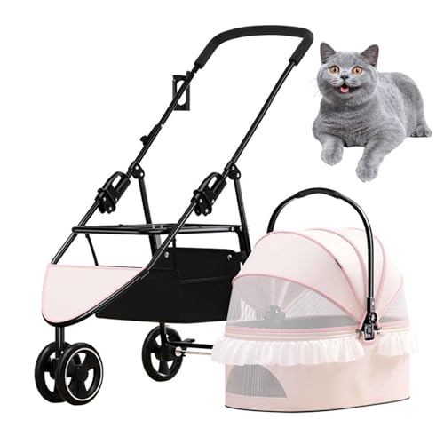 PJDDP 3 in 1 Haustier Kinderwagen, Faltbarer Reise Haustier Kinderwagen Für Katzen & Hunde Mit Abnehmbarer Tragetasche Für Kleine Hunde Und Katzen Unter10 Kg,Rosa von PJDDP