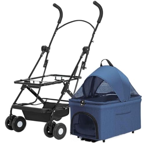 PJDDP 3 in 1 Hundebuggy Faltung Hundewagen, Kinderwagen Für Haustiere Mit Aufbewahrungskorb, Tragbarer Haustier Kinderwagen, Leicht, Praktisch, Abnehmbar,Blau von PJDDP