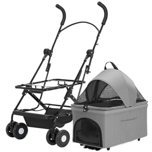 PJDDP 3 in 1 Hundebuggy Faltung Hundewagen, Kinderwagen Für Haustiere Mit Aufbewahrungskorb, Tragbarer Haustier Kinderwagen, Leicht, Praktisch, Abnehmbar,Grau von PJDDP