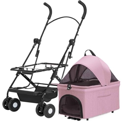 PJDDP 3 in 1 Hundebuggy Faltung Hundewagen, Kinderwagen Für Haustiere Mit Aufbewahrungskorb, Tragbarer Haustier Kinderwagen, Leicht, Praktisch, Abnehmbar,Rosa von PJDDP