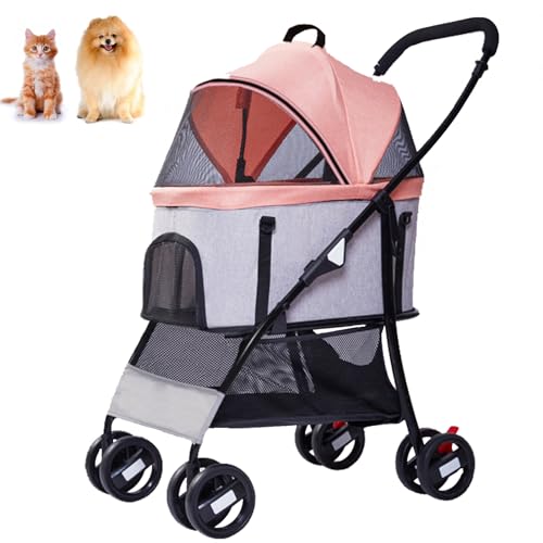 PJDDP 3 in 1 Hundekinderwagen Mit Abnehmbarem Gepäckträger, Faltbarer Kinderwagen Kinderwagen 4-Rad-Katzen-Sportwagen Hundekinderwagen Mit Aufbewahrungskorb,Orange von PJDDP