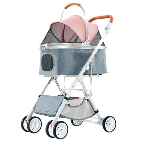 PJDDP 3 in 1 Hundewagen, Haustier-Kinderwagen – Hunde-Kinderwagen Für Mittelgroße Hunde Und Katzen, Hundebuggy Mit Klappfunktion, Tragbarer Haustier Kinderwagen,Rosa von PJDDP