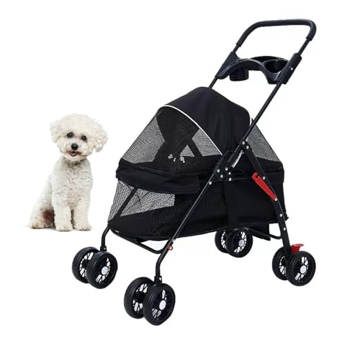 PJDDP 4 Räder Faltbarer Hundewagen, Haustier Kinderwagen Travel Carrier Hunde-Jogger-Kinderwagen Für Mittlere Hunde 30 Lbs Leichter Tragbarer Kinderwagen Für Haustiere,Schwarz von PJDDP