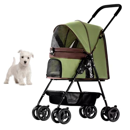 PJDDP 4 Räder Hund Kinderwagen Jogger, Tragbarer Joggingwagen Für Haustiere Hundetransporter Kinderwagen Faltbarer Katzenkinderwagen Reise Haustier Hund Kinderwagen Leichtgewicht,Grün von PJDDP