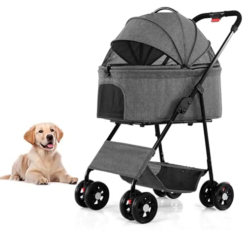 PJDDP Abnehmbarer Haustier-Kinderwagen, Reise-Kinderwagen Mit Abnehmbarem Gepäckträger 3-In-1 Multifunktions-Hunde-Katzen-Jogger-Kinderwagen Für Mittelgroße, Kleine Hunde Und Katzen,Grau von PJDDP