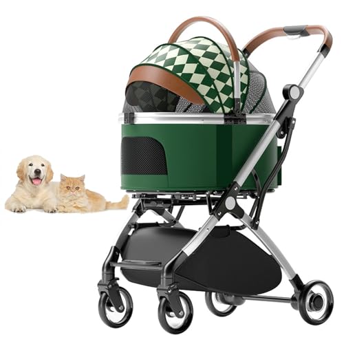 PJDDP Abnehmbarer Hundekinderwagen, Hundespaziergang Kinderwagen,Haustier Kinderwagen 4 Räder Posh 3 in 1 Faltbarer Kinderwagen Für Kleine, Mittelgroße Hunde Und Katzen,Grün von PJDDP