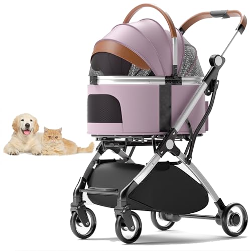 PJDDP Abnehmbarer Hundekinderwagen, Hundespaziergang Kinderwagen,Haustier Kinderwagen 4 Räder Posh 3 in 1 Faltbarer Kinderwagen Für Kleine, Mittelgroße Hunde Und Katzen,Rosa von PJDDP