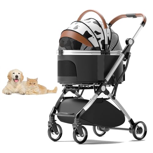 PJDDP Abnehmbarer Hundekinderwagen, Hundespaziergang Kinderwagen,Haustier Kinderwagen 4 Räder Posh 3 in 1 Faltbarer Kinderwagen Für Kleine, Mittelgroße Hunde Und Katzen,Weiß von PJDDP