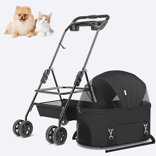 PJDDP Abnehmbarer Hundekinderwagen Mit Handgriff, Hund Katze Jogger Kinderwagen,Haustier-Kinderwagen 3-In-1 Multifunktion Zusammenklappbarer Kinderwagen,Schwarz von PJDDP