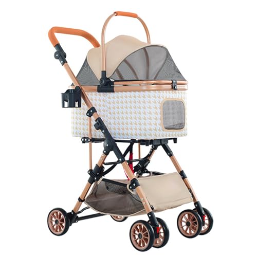 PJDDP Abnehmbarer Kinderwagen Für Haustiere, 3 in 1 Hundesportwagen, Hundekinderwagen, Leichter Faltbarer Aluminiumrahmen, Welpenwagen Mit Liner Und Aufbewahrungskorb,Khaki von PJDDP