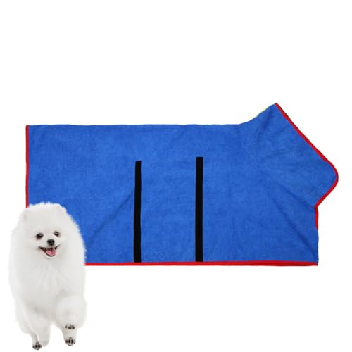 PJDDP Bademantel Für Hunde, Mikrofaser Hunde Bademantel Badetuch, Saugfähiger Hunde Bademantel, Hunde Trockenmantel Mit Klettverschluss,Blau,S von PJDDP