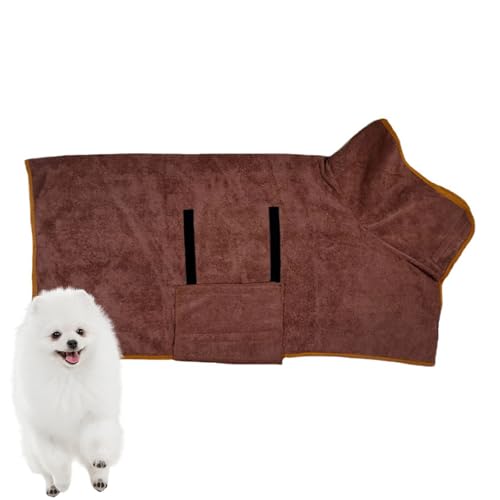 PJDDP Bademantel Für Hunde, Mikrofaser Hunde Bademantel Badetuch, Saugfähiger Hunde Bademantel, Hunde Trockenmantel Mit Klettverschluss,Braun,XS von PJDDP