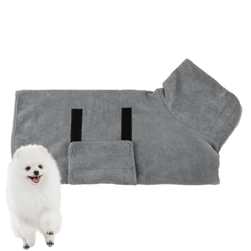 PJDDP Bademantel Für Hunde, Mikrofaser Hunde Bademantel Badetuch, Saugfähiger Hunde Bademantel, Hunde Trockenmantel Mit Klettverschluss,Grau,XS von PJDDP