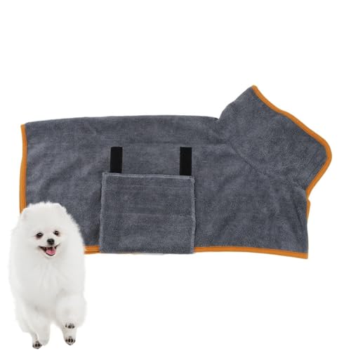 PJDDP Bademantel Für Hunde, Mikrofaser Hunde Bademantel Badetuch, Saugfähiger Hunde Bademantel, Hunde Trockenmantel Mit Klettverschluss,Gray + orange,S von PJDDP