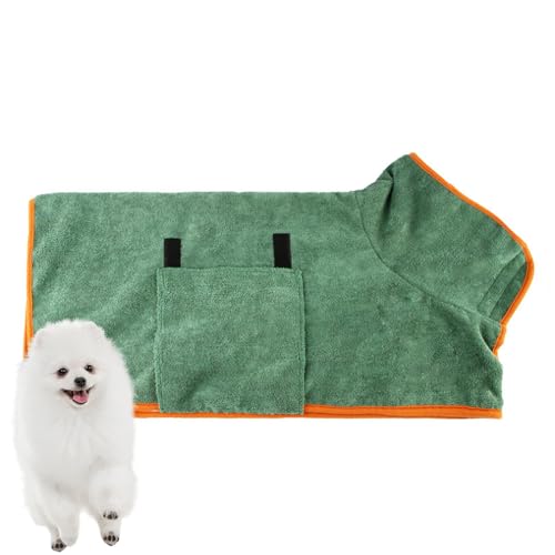 PJDDP Bademantel Für Hunde, Mikrofaser Hunde Bademantel Badetuch, Saugfähiger Hunde Bademantel, Hunde Trockenmantel Mit Klettverschluss,Grün,XS von PJDDP