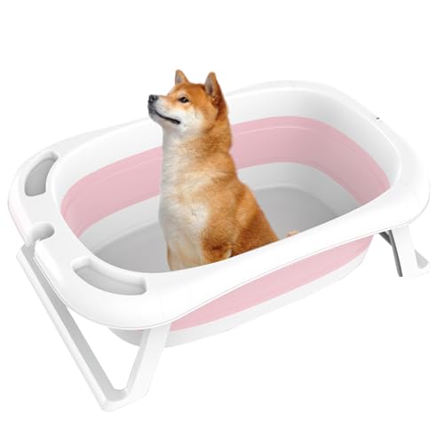 PJDDP Badewanne Für Hunde,Multifunktionale Faltbare Kleine Haustier-Badewanne Mit Ablaufloch, Tragbar, Für Drinnen Und Draußen, Für Welpen, Kleine Hunde Und Katzen,Rosa von PJDDP