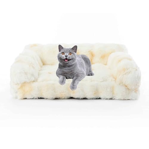 PJDDP Beruhigendes Hundesofa, Flauschiges Plüsch-Katzenbett, Katzensofa Mit Abnehmbarem Waschbarem Bezug, Rutschfestem Boden, Für Große Mittlere Und Kleine Hunde,Beige,XL von PJDDP