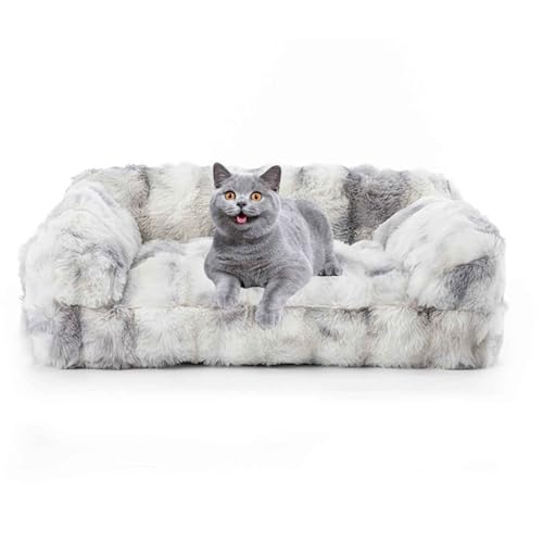 PJDDP Beruhigendes Hundesofa, Flauschiges Plüsch-Katzenbett, Katzensofa Mit Abnehmbarem Waschbarem Bezug, Rutschfestem Boden, Für Große Mittlere Und Kleine Hunde,Grau,XL von PJDDP