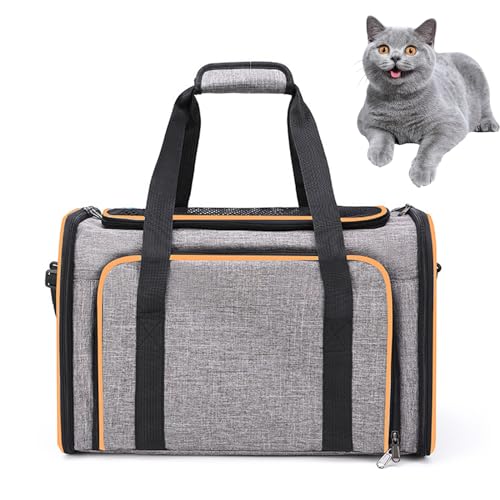 PJDDP Erweiterbarer Haustiertransporter Extra, Hundetransporter, Reise-Autotransportbox Mit Waschbarer Matte Und Verstellbarer Schulter, Für Kleine Hunde Und Katzen,Gray+orange,L von PJDDP