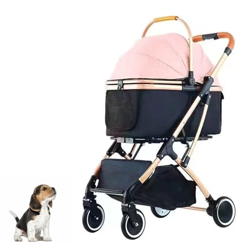 PJDDP Haustier-Kinderwagen, 3-In-1, Zusammenklappbar, Leicht, Mit Abnehmbarer Tragetasche Und Aufbewahrungskorb, Premium-Reisewagen Mit 4 Rädern Für Welpen, Hunde, Kätzchen,Rosa von PJDDP