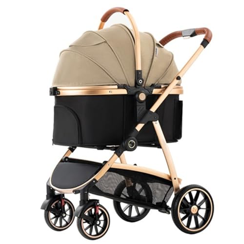 PJDDP Haustier-Kinderwagen, 3-In-1-Hunde-Kinderwagen Für Mittelgroße Und Kleine Hunde, Großer Katzen-Kinderwagen Mit Abnehmbarer Tragetasche Für Welpen, Hunde, Kätzchen, Hasen,Gold von PJDDP