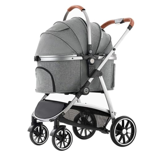 PJDDP Haustier-Kinderwagen, 3-In-1-Hunde-Kinderwagen Für Mittelgroße Und Kleine Hunde, Großer Katzen-Kinderwagen Mit Abnehmbarer Tragetasche Für Welpen, Hunde, Kätzchen, Hasen,Grau von PJDDP