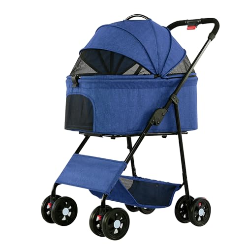 PJDDP Haustier-Kinderwagen, 3-In-1-Hundewagen Für Mittelgroße Und Kleine Hunde, Großer Katzenwagen Mit Abnehmbarer Tragetasche Für Reisen Und Camping,Linen Blue von PJDDP