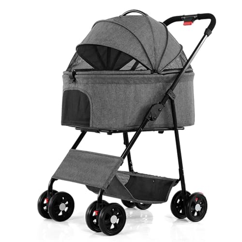 PJDDP Haustier-Kinderwagen, 3-In-1-Hundewagen Für Mittelgroße Und Kleine Hunde, Großer Katzenwagen Mit Abnehmbarer Tragetasche Für Reisen Und Camping,Linen Gray von PJDDP