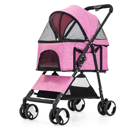 PJDDP Haustier-Kinderwagen, 3-In-1-Multifunktions-Haustier-Reisesystem, 4-Rad-Faltbarer Haustier-Kinderwagen Mit Aufbewahrungskorb Für Kleine, Mittelgroße Hunde Und Katzen,Rosa von PJDDP