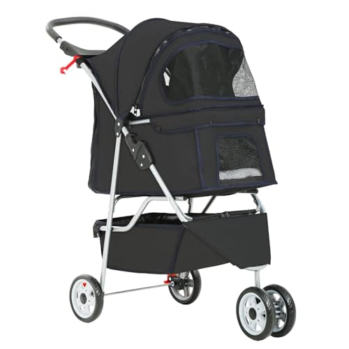 PJDDP Haustier-Kinderwagen, Faltbarer Hunde-Kinderwagen, Langlebiger 3-Rad-Katzen-Jogger-Kinderwagen Für Kleine Und Mittelgroße Hunde Und Katzen Mit Waschbarem Futter,Schwarz von PJDDP