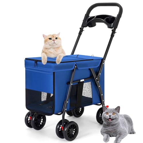 PJDDP Haustier-Kinderwagen, Hundewagen, Faltbarer Hundebuggy, Katzenwagen Für Kleine Und Mittelgroße Hunde, Ideal Für Spaziergänge Outdoor,Blau von PJDDP