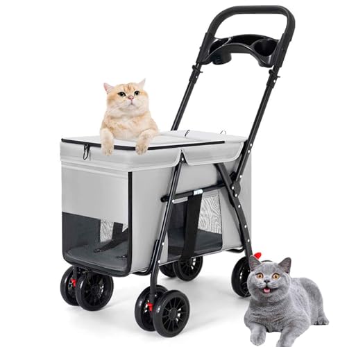 PJDDP Haustier-Kinderwagen, Hundewagen, Faltbarer Hundebuggy, Katzenwagen Für Kleine Und Mittelgroße Hunde, Ideal Für Spaziergänge Outdoor,Grau von PJDDP