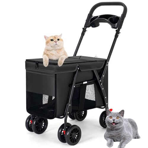 PJDDP Haustier-Kinderwagen, Hundewagen, Faltbarer Hundebuggy, Katzenwagen Für Kleine Und Mittelgroße Hunde, Ideal Für Spaziergänge Outdoor,Schwarz von PJDDP