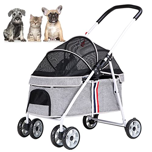 PJDDP Haustier Kinderwagen, Hundewagen Hundebuggy, Pet Stroller Haustierwagen Faltbar Klappbar Bis 20 Kg,Katzenwagen Mit Netzfenstern Für Kleine Haustiere Mit 4 Rädern,Grau von PJDDP