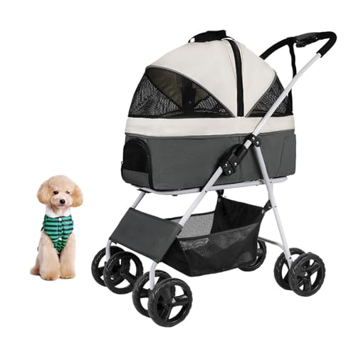 PJDDP Haustier-Kinderwagen 3-In-1, Haustier-Jogger-Kinderwagen All Terrain 4 Räder Travel Jogger Für Welpen Doggies Kitties Stroller Mit Abnehmbarem Korb Für Den Gepäckträger,Grau von PJDDP