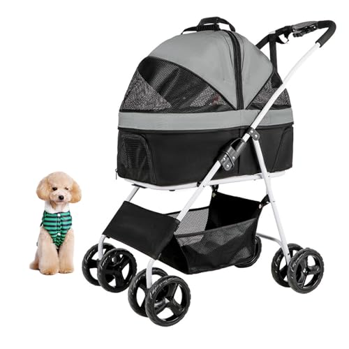 PJDDP Haustier-Kinderwagen 3-In-1, Haustier-Jogger-Kinderwagen All Terrain 4 Räder Travel Jogger Für Welpen Doggies Kitties Stroller Mit Abnehmbarem Korb Für Den Gepäckträger,Schwarz von PJDDP