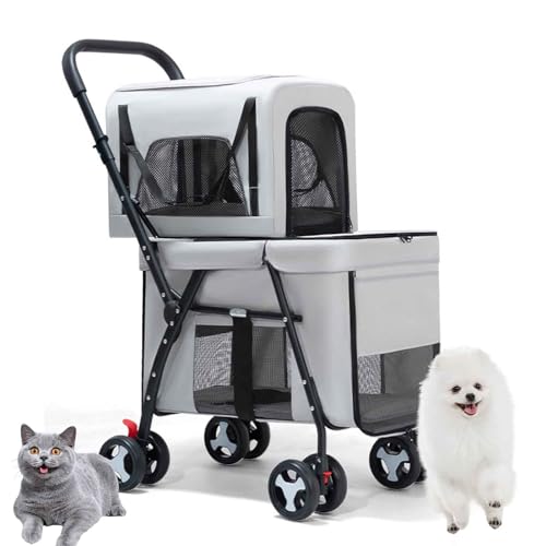 PJDDP Haustier-Kinderwagen Für 2 Hunde, Haustier-Kinderwagen Für Katzen, Faltbarer Reise Haustier Kinderwagen Für Katzen & Hunde Mit Abnehmbarer Tragetasche von PJDDP